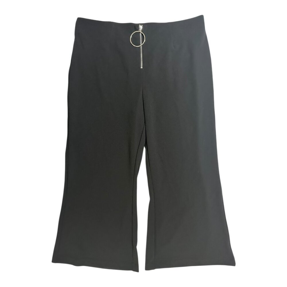 ModX Black Wide-Leg Cropped Pants | Size Large | Front Zip Ring Detail